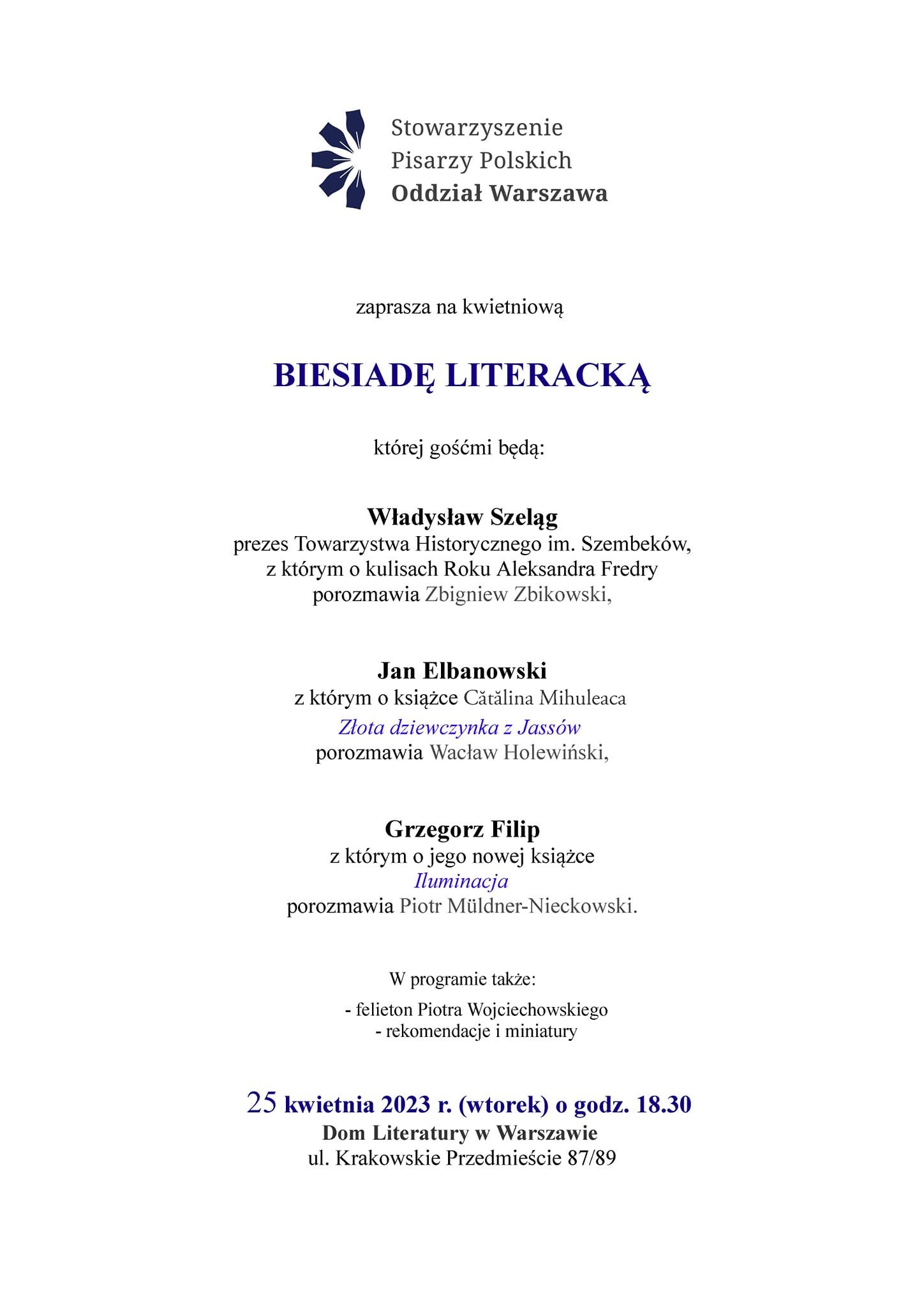 Kwietniowa Biesiada Literacka