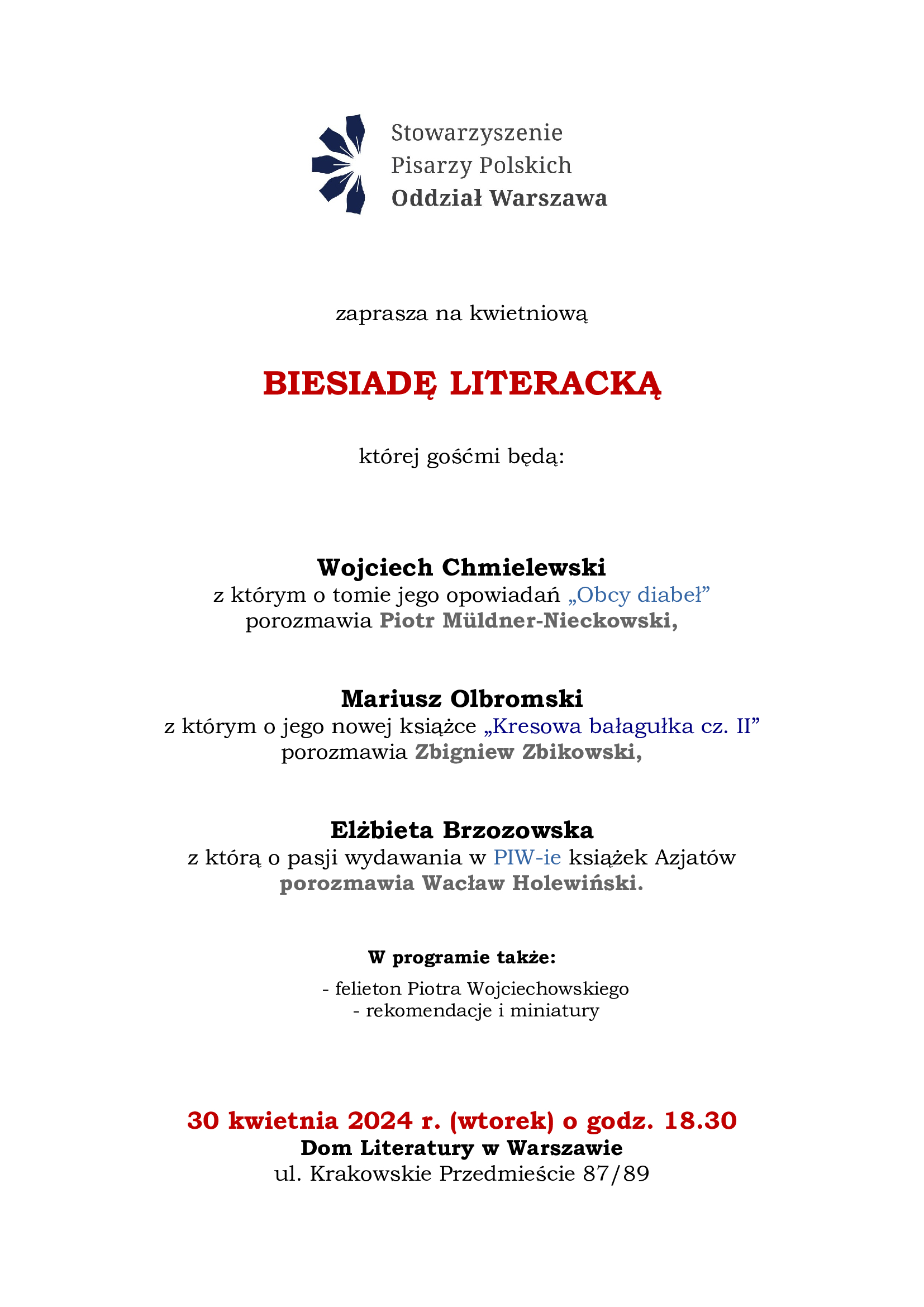 Kwietniowa Biesiada literacka