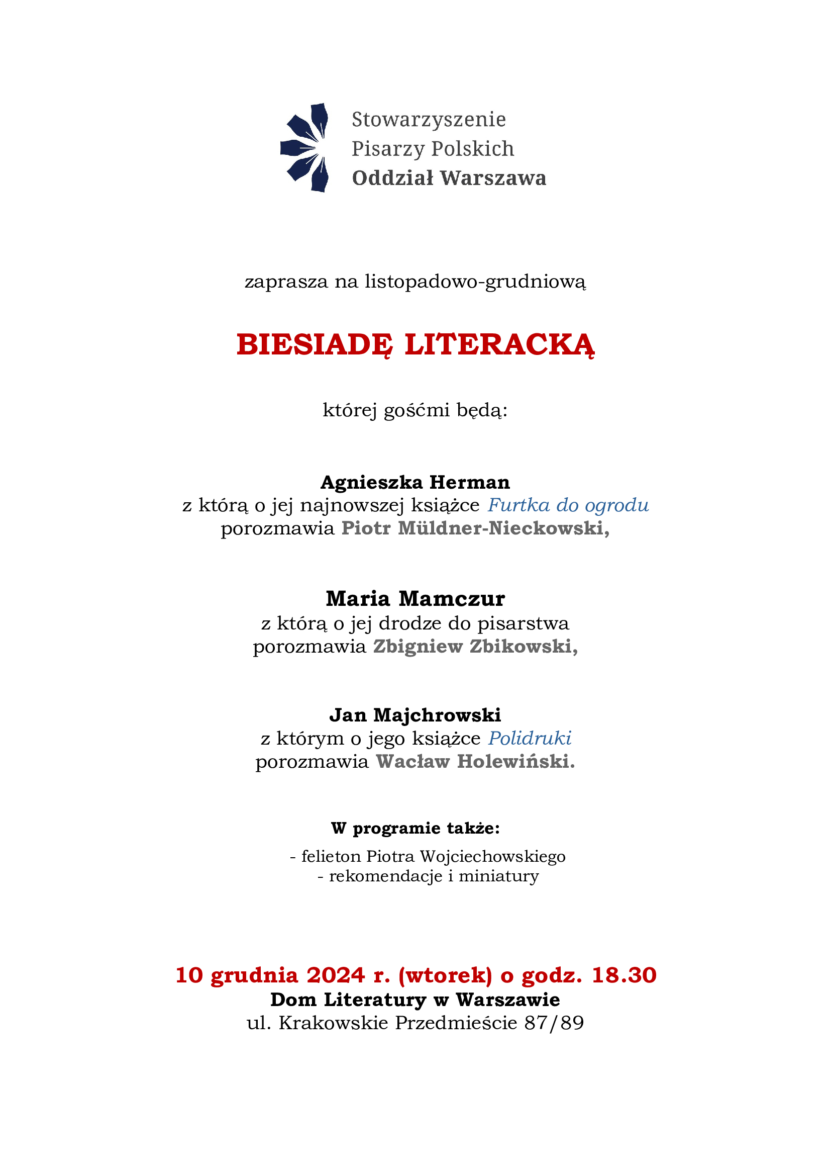 Grudniowa  Biesiada Literacka